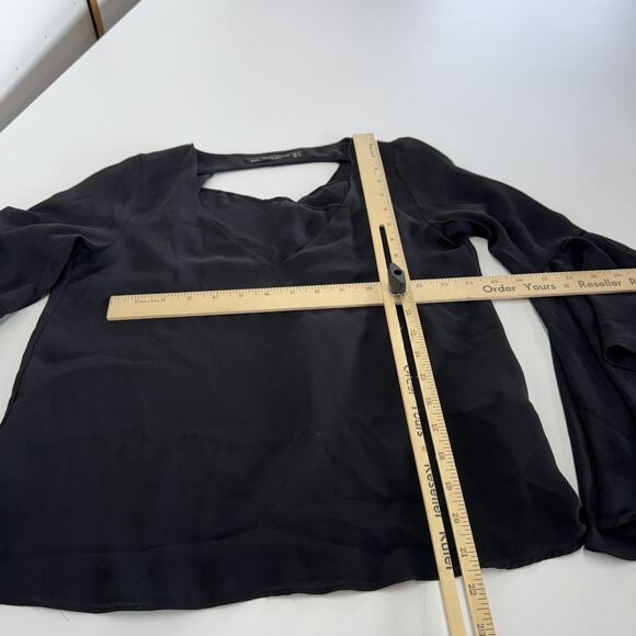 Zara Blouse Womens XS Black Ruffle Sleeve Chiffon Top Draped Back Whimsygoth‎ - Picture 7 of 7